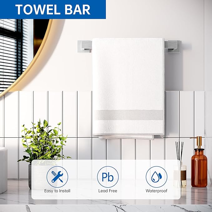 10-Piece Bathroom Hardware Accessories Set, 23.6 Inch SUS304 Stainless Steel Towel Bar Set, Wall Mounted Bathroom Towel Holders, Towel Hooks with Toilet Paper Holder