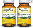 MegaFood Magnesium + Vitamin D3 Magnesium Complex with Magnesium Glycinate Magnesium Citrate & Magnesium Malate Vitamin D for Immune & Bone Support Vegetarian - 60 Capsules, 30 Servings (2 Pack)