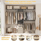 Cyclysio 96 Inch Closet Organizers and Storage, 8 FT Hanging Closet Organizer with 4 Adjustable Rods, Wardrobe Organizers with 3 Shelving Towers for 4-8FT Spaces(Cut-to-Fit), Gray