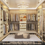 Aheaplus 4-9Ft Closet System, Closet Organizer with 4 Wooden Drawers, Wood Closet Organizer System with Tower, Walk-in Closet Organizer Wardrobe and Storage with 4 Hanging Rods, White Oak