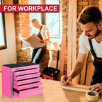 P.I.T. Mini Pink Tool Box, Portable 5-Drawer Micro Roll Cab Steel Tool Box with Liner, Pink Small Tool Case for Tools Storage, Home DIY