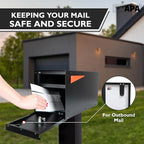 Ilyapa Locking Mailbox with Lock and Key Modern Mailboxes for Outside Post Mount - Black Exterior Powder Coated Steel Heavy Duty Welded Mailbox