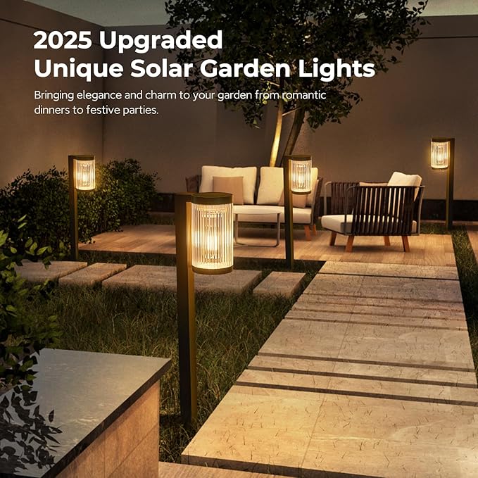 Solar Pathway Lights Outdoor, 4 Pack Upgraded Outdoor Solar Lights for Outside Super Bright Up to 12Hrs, IP65 Waterproof Solar Garden Lights for Yard Path Walkway Decor Landscape Lighting