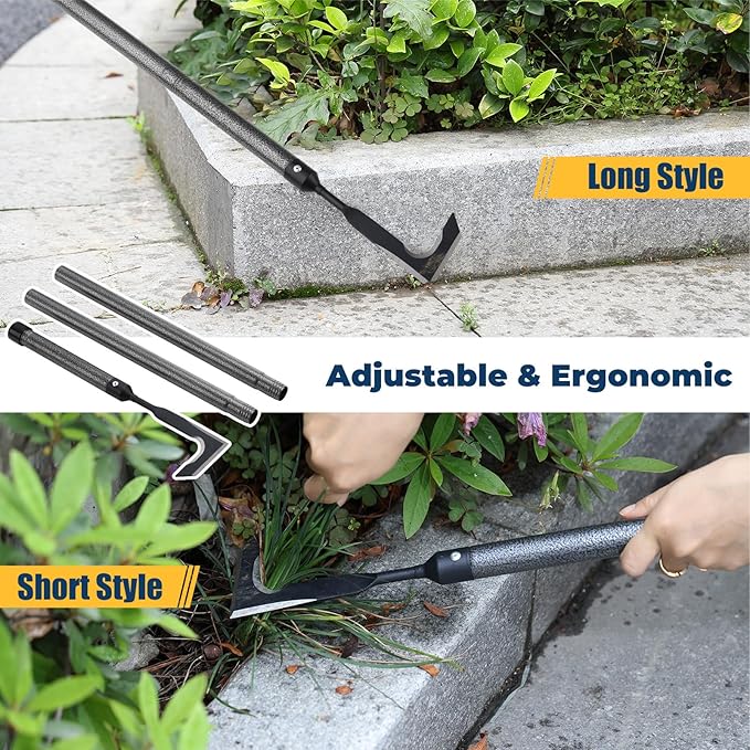 Weed Puller Tool | Adjustable Metal Handle (14.5"-43.5") (Upgraded Rustproof) | Multi-Functional Garden Hook for Pavement Gaps, Moss, Bushes | Commercial-Grade Yard Maintenance Equipment