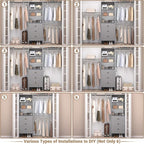 Closet System with Drawer - 8FT Wood Closet Organizer System with 3 Hanging Rods and Shelving Tower, 96" Walk In Closet Organizer Wardrobe, Heavy Duty Garment Rack Clothes Rack, Grey