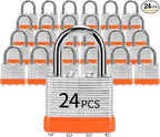 Padlocks with Same Key, LQYN 24 Pcs Laminated Keyed Padlock (1-9/16", 40mm), Keyed Alike Locks, Normal Shackle, for Storage Locker, Hasp Latch, Toolbox, Sheds
