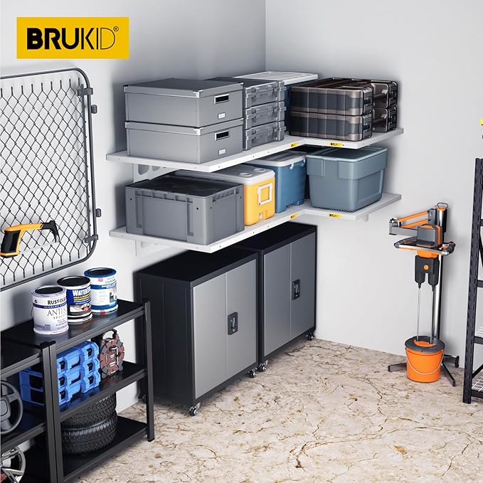 2Pack 2x3ft Adjustable Metal Garage Wall Shelving Heavy Duty Garage Storage Shelf Wall Mounted White