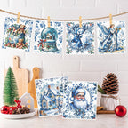 Winter Swedish Dishcloths for Kitchen, 6PCS Christmas Swedish Dish Cloths Gift Set, Vintage Reusable Washable Absorbent Dish Towel for Home Cleaning(7.8 X 7 Inches)