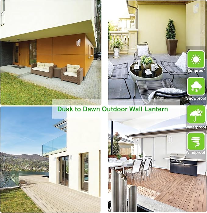 LIT-PaTH Dusk to Dawn Outdoor Wall Lantern, Wall Sconce as Porch Lighting Fixture, E26 Medium Base Max 60W, Anti-Rust Metal with Glass Shade, White, 1-Pack