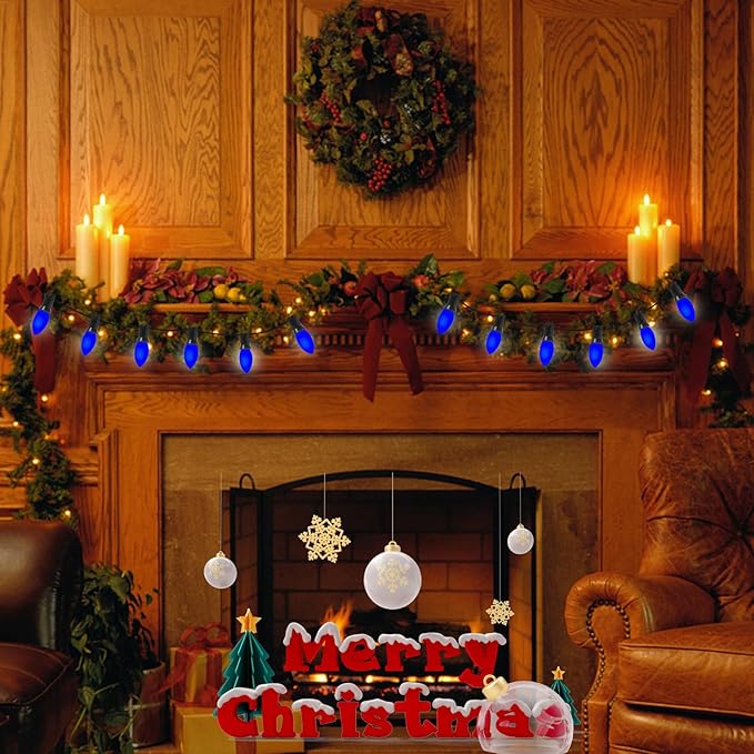 GOOTHY 25 Pack C9 Blue Christmas Replacement Light Bulbs, 7W C9 Incandescent Bulbs for Outdoor String Lights Hanukkah Chandelier Candles Decor, E17/C9 Intermediate Base, Night Light Bulbs- Blue