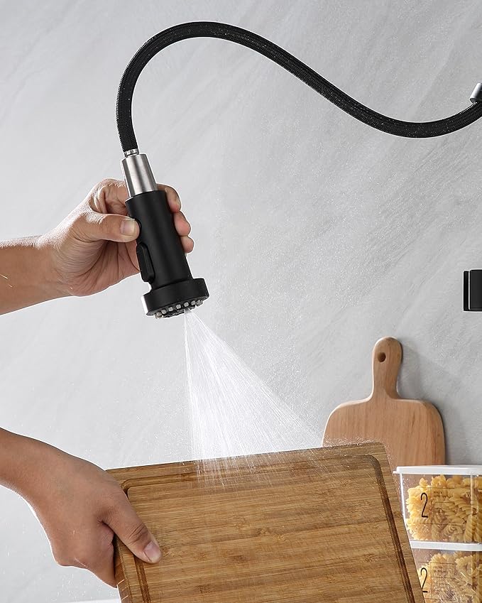 J-HVA Pull Down Kitchen Faucet Sprayer Head Replacement Part, 3 Function with 15 Adapters Pull Out Sink Sprayer Replacement Nozzle, Kitchen Faucet Head Hose Spray Tap Spout, Matte Black