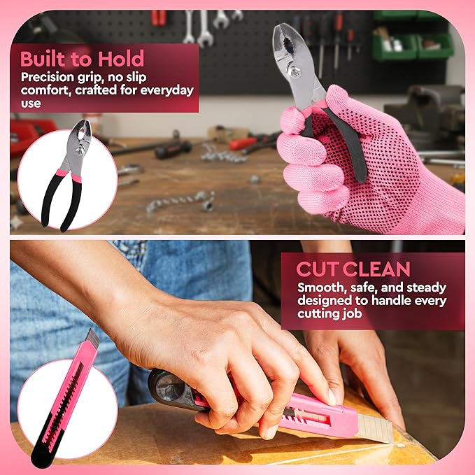 39-Piece Pink Tool kit for Women with Plastic Storage Case – All Purpose Household Repair Tool kit, Essential for Women for Home, Office, Apartment, Dormitory Use