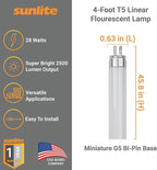 Sunlite 30345 F28T5/865 4 Foot T5 Linear Fluorescent Lamp, 28 Watts, 2500 Lumens, 6500K Daylight, Miniature G5 Bi-Pin Base, ROHS Compliant, High Performance Straight Tube, 40 Pack
