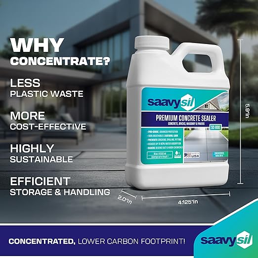 Silane Siloxane Penetrating Concrete Sealer – 16 oz Makes 32 oz – Water-Based Waterproof Protection for Indoor/Outdoor Concrete, Masonry, Brick, Pavers & Stone – Clear Finish