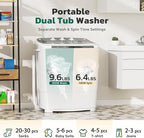 Greenvelly Portable Washing Machine, 16 Lbs Compact Mini Washer and Dryer Combo, Semi-automatic Twin Tub Washer with Drain Pump for Dorms, Apartments, RVs (Grey)