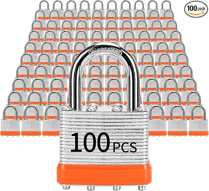 Padlocks with Same Key, LQYN 100 Pcs Laminated Keyed Padlock (1-9/16", 40mm), Keyed Alike Locks, Normal Shackle, for Storage Locker, Hasp Latch, Toolbox, Sheds