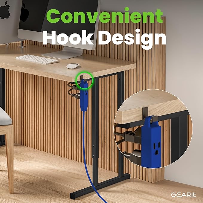 GEARit 360 Rotating Flat Plug Extension Cord with 3 Outlets (10ft, Navy) 16AWG/13A 3 Prong Wire, Outlet Saver for Home Office Dorm Room Essentials, ETL Certified