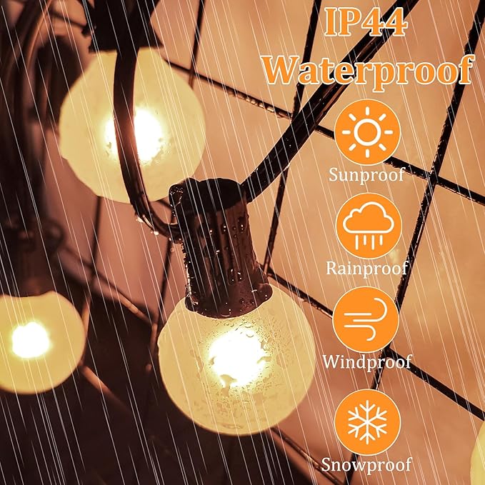 25 Pack G40 Frosted Replacement Bulbs, 5W Globe Light Bulbs Fits E12 Candelabra Base, Glass Incandescent Bulbs for Outdoor Patio String Lights, 2200K Warm White