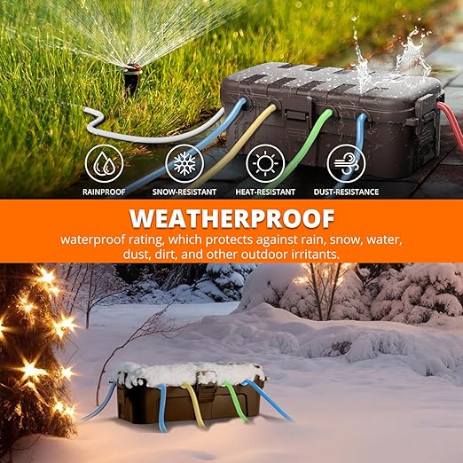QUOBAS 2 Pack Outdoor Waterproof Electrical Box with 6 Cable Ports, IP54 Weatherproof Heavy-Duty Extension Cord Cover for Power Strips, Garden Power Tools, Holiday Lights, Brown