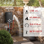 CAMPLUX Portable Tankless Water Heater 1.58 GPM, BW158B Outdoor Propane Water Heater Camping, 41,000 BTU, Black