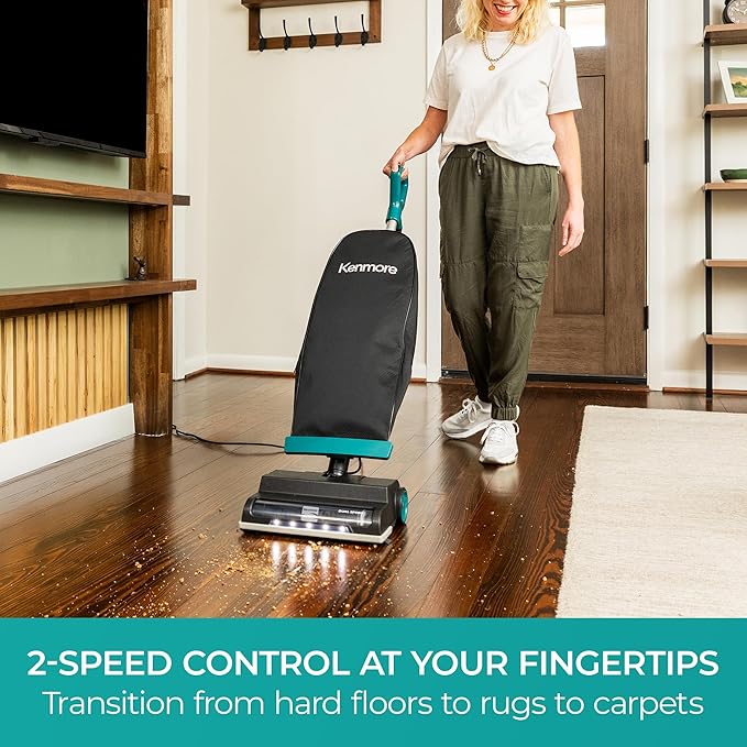 Kenmore BU1001 B200 Series Commercial Vacuum Cleaner Lightweight 14L Capacity Bagged Upright Vac with LED Headlight and 2-Speed Setting Powerful Suction for Pets, Carpets & Hard Floor