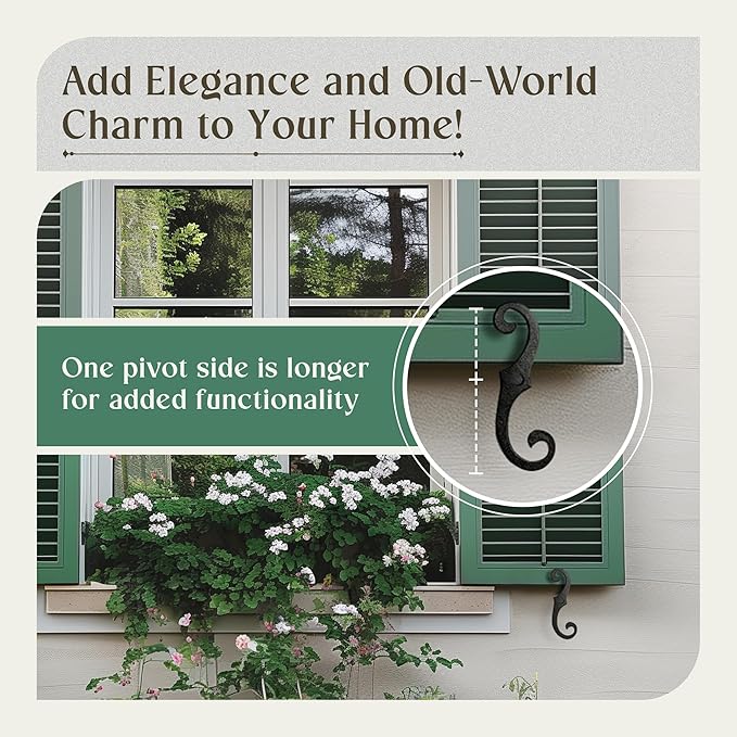 Renovators Supply Manufacturing Black Shutter Dogs 6.5 in. Decorative S Shaped Cast Aluminum Shutter Dogs with Mounting Hardware Pack of 4