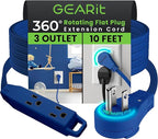 GEARit 360 Rotating Flat Plug Extension Cord with 3 Outlets (10ft, Navy) 16AWG/13A 3 Prong Wire, Outlet Saver for Home Office Dorm Room Essentials, ETL Certified