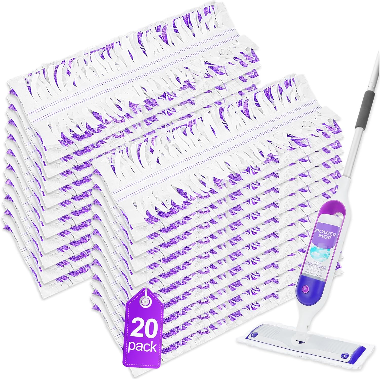 20 Count Disposable Power Mop Refills Compatible with Swiffer Power Mop Multi-Surface Floor Mop and Power Mop Wood Mop Mop Refills Replacement Pads for Floor Cleaning