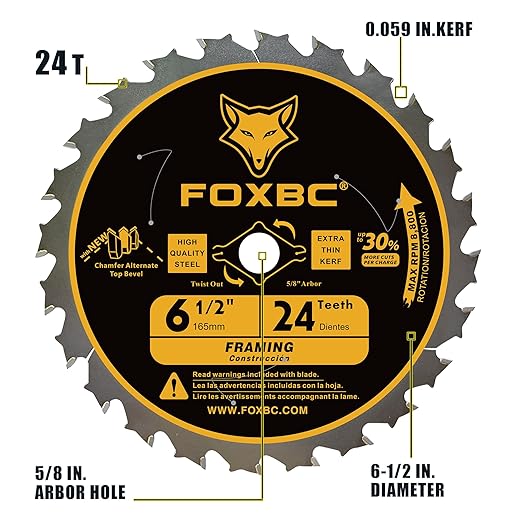 FOXBC 6-1/2 inch Circular Saw Blade 24T 60T Combo Pack, Wood Cutting, Thin-Kerf with 5/8" Arbor