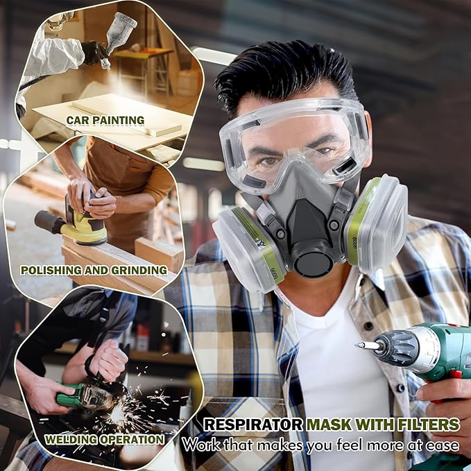Respirator Mask with Filters - Reusable Respirators for Asbestos, Fume, Painting, Sanding, Resin, Polishing and Dust