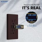 ELEGRP USB Outlets Receptacles, 3-Port Wall Outlet, 30W 6.0A Electrical Outlet, 15 Amp Tamper-Resistant Outlet with Type C Ports, UL Listed, Screwless Wall Plate Included, 10 Pack, Matte Brown