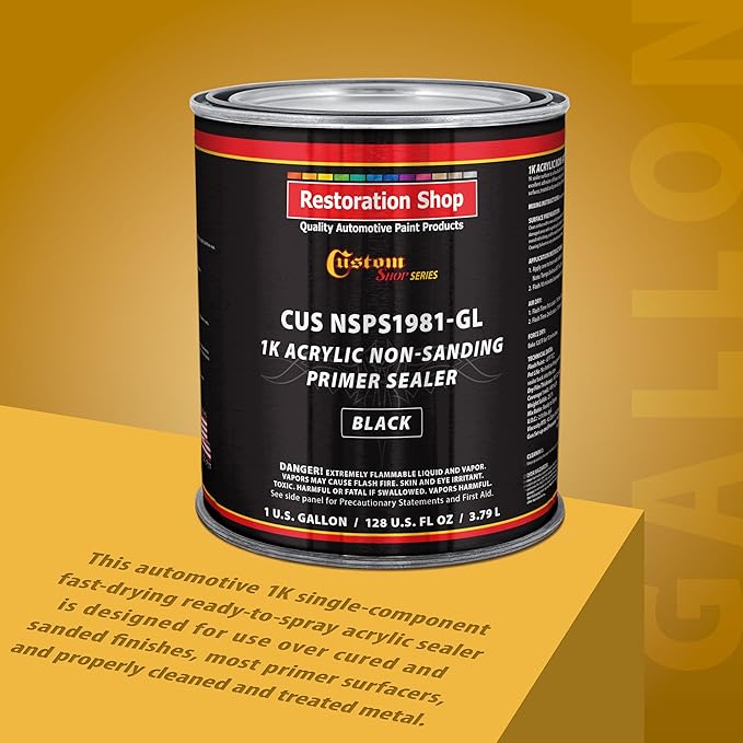 Custom Shop Premium 1K Acrylic Non-Sanding Primer Sealer Paint, Color Black, 1 Gallon - Fast Drying, Ready-To-Spray, Apply Over Automotive Primer Surfacers, Sanded Finishes - Topcoat Urethane, Enamel