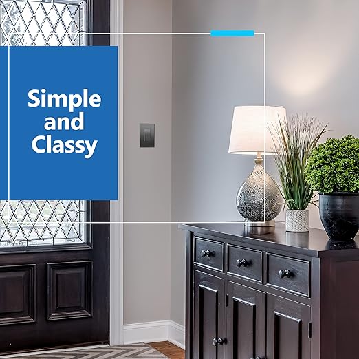 LIDER Minimalist Design Matte Finish Lighted Double Switch, Combination Frameless Decorator Switch with Locator Light, Ground Terminal, Single Pole, 15A 120-277V, UL Listed, LCS2-1P-SG, Space Gray