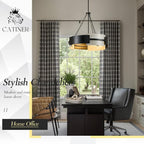 Industrial Drum Chandelier 24" 6-Light Modern Chandelier Black Metal Hanging Light Fixture Weathered Wood Grain for Living Dining Room Foyer Entryway Kitchen