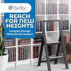 Step Ladder 2 Step Folding, Decorative - Beautiful Gray Wood & Black Aluminum, Ultra Slim Profile, Anti Slip Steps, Sturdy-Portable for Home, Office, Kitchen, Photography Use,by SORFEY