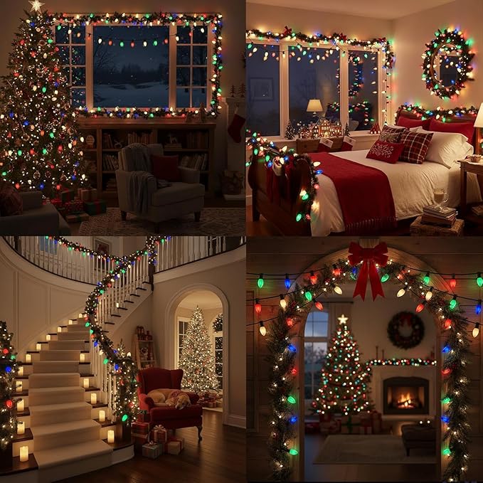 25 Pack C9 LED Christmas Light Bulbs,C9 Plastic Multicolor Replacement LED Bulbs Shatterproof C9/E17 Candelabra Base 0.6 Watt Great for Outdoor Indoor Night Lights Holiday Christmas Tree Decor