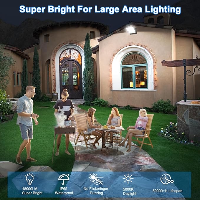 ledmo 150W LED 360° Rotatable Flood Lights, Outdoor Adjustable Head Exterior Lighting Fixture, 5000K Waterporof Commercial Security Wall Pack for Yard, Garage, Barn, House, 4 Pack