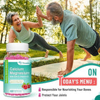 Calcium Magnesium Zinc Gummies with Vitamin D3, Sugar Free Calcium Magnesium Supplement for Bone & Teeth Strength, Muscle Function - Vegan, Raspberry Flavor, 120 Count