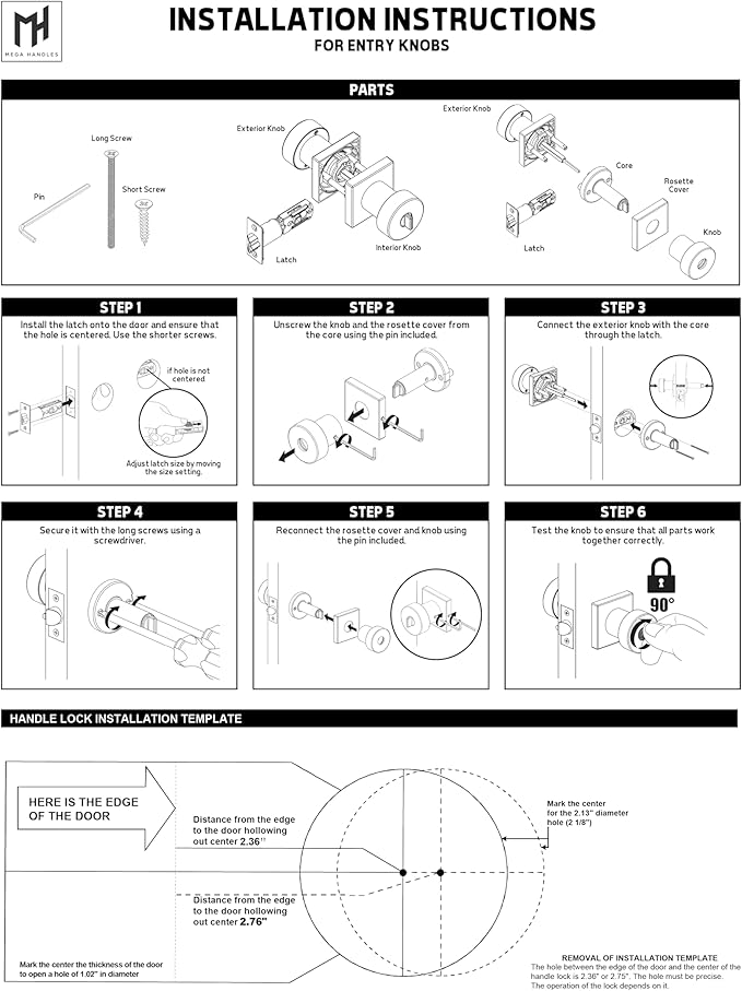 Mega Handles SUANA Entrance Combo, Door Knob and Cylinder Deadbolt and Key Combo, Heavy Duty Locking Door Knobs for Left or Right-Handed Doors – Satin Brass