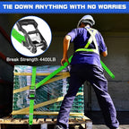 Ratchet Tie Down Straps Set Heavy Duty 4 Pack 15 FT 4400 LB 1.5 Inch Motorcycle Tie Down Strap for Cargo/Pickup Truck Bed Toolbox Accessories,Moving Stuff,Dirtbike,Roof Rack Tie Downs Kit Ropes-Green