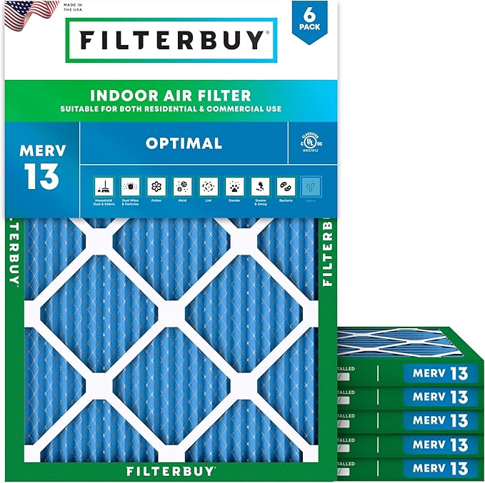 Filterbuy 20x21x1 Air Filter MERV 13 (MPR 1900) Health Defense Replacement (6-Pack), Electrostatic Pleated HVAC AC Furnace Filters, Made in USA (Actual Size: 19.50 x 20.50 x 0.75)