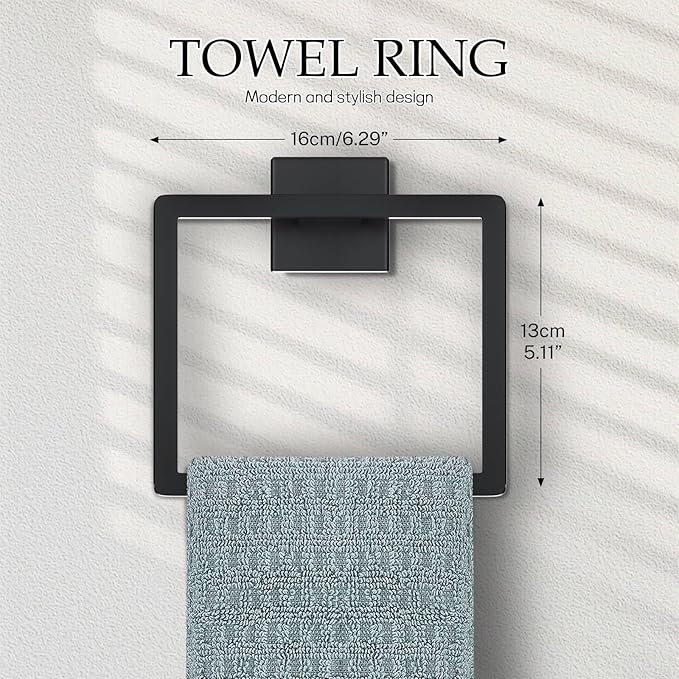 Matte Black Bathroom Hardware Accessories Set 5-Pieces Black Towel Bar Set Stainless Steel Towel Holder Set 16 Inch Towel Bar,Towel Racks Set for Bathroom Wall Mounted