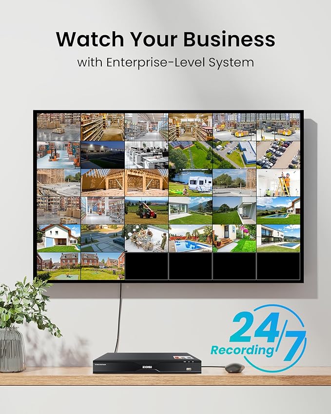 ZOSI 32 Channel 4K PoE Security Camera System, 32x 8MP Spotlight Commercial Cameras Outdoor Indoor, Face Person Vehicle Detection, 2 Way Audio, 32CH 4K Surveillance NVR with 8TB HDD for 24/7 Recording