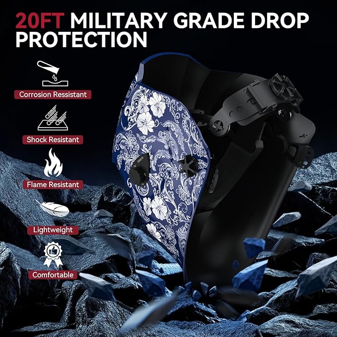 ARCCAPTAIN Large Viewing Screen Welding Helmet, 1/1/1/1 Top Optical Clarity Auto Darkening Welding Hood, 4 Arc Sensor 1/25000s Response Time True Color Weld Hood Helmet HSH-S800 Flower