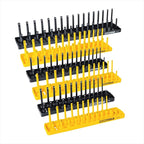 OEMTOOLS 22238 6 Piece SAE and Metric Socket Tray Set, SAE and Metric Socket Storage for Sizes 1/4", 3/8”, and 1/2" Drive, Socket Holders and Socket Organizer Tray for Toolbox, Black and Yellow