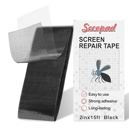 Black Screen Repair Tape, 2" X 180" (15FT) Window Screen Door Repair Kit, Strong Adhesive Fiberglass Patch Tape Mesh