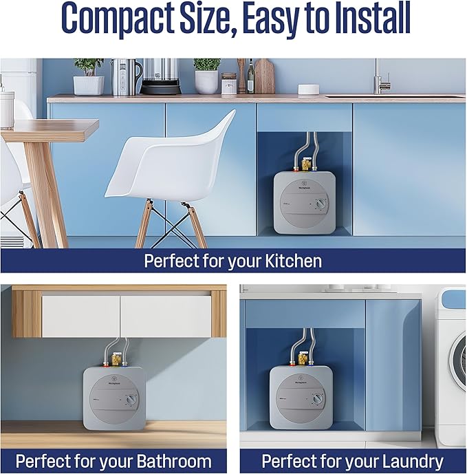 Westinghouse Electric Mini Tank Water Heater - 2.5 Gallon Point of Use Instant Hot Water 120V 1440W - Small Hot Water, Under Sink - Wall or Floor Mounted, Easy to Install, UL Listed