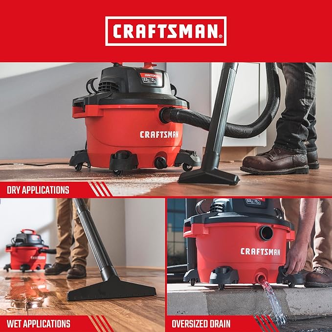 CRAFTSMAN CMXEVBE17594 12 Gallon 6.0 Peak HP Wet/Dry Vac, Portable Shop Vacuum with Attachments