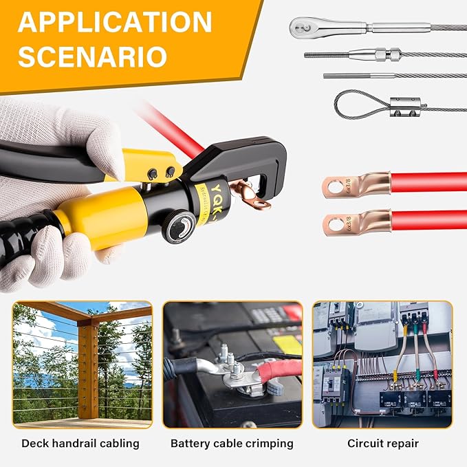 Hydraulic Crimping Tool With 9 Pairs Of Dies, 12 To 2/0 Awg, Hydraulic Wire Battery Cable Lug Terminal Crimper Crimping Tool, Crimping Easier