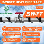 80FT Heat Tape for Water Pipes, -40°F Deicing Cable,Pipe Heating Cables for Roof,Gutter，Farm，Freeze Protetion Heat Trace Cable, Heated Water Hose,Plumbing Fixtures,120V 5W/FT